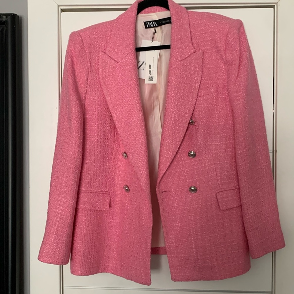 NWT Zara blazer pink with silver buttons XL